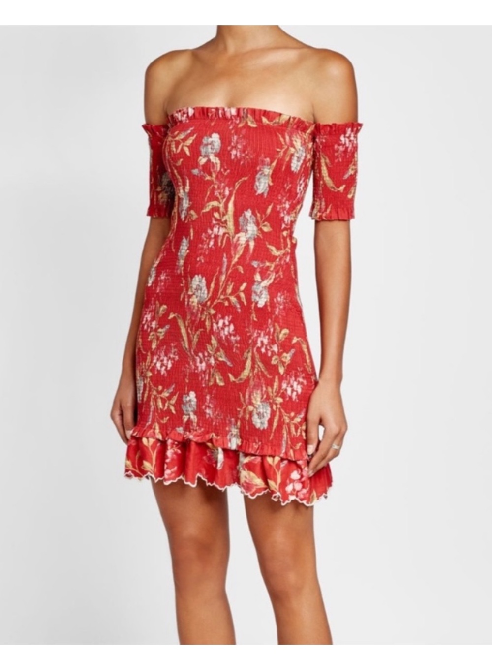 Zimmermann Red Floral Corsair
Shirred Smocked Flutter Mini Dress Small